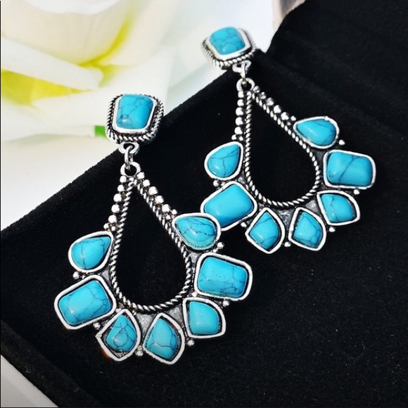 💙Retro Exaggerated 925 Silver Turquoise Earrings - Picture 3 of 7